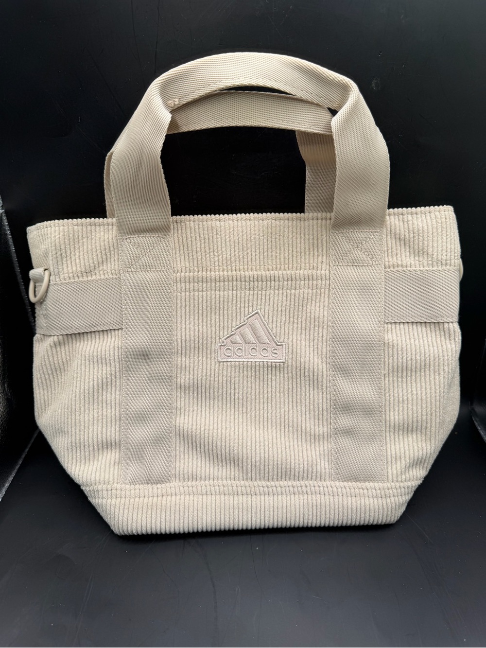 Adidas Cream Corduroy Mini Tote Bag Zip Pocket Casual Everyday